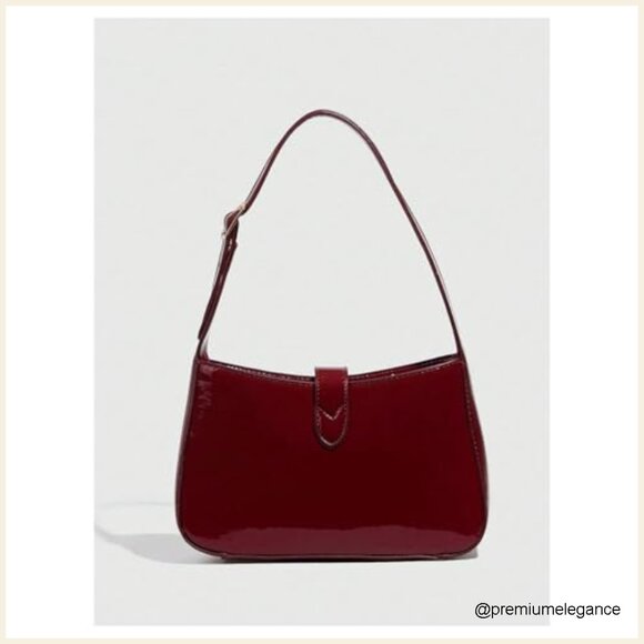 Patent Leather Shoulder Bag Adjustable Strap Work Satchel - Picture 3 of 5